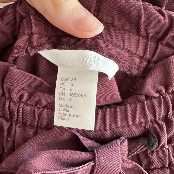 H&M Paperbag Cinched Waist Chic Burgundy Skirt with Tie Waist, Size 6 - Picture 16 of 16